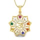 925 Sterling Silver Om Religious Locket, 9 Stones Navratan Gold Plated Unisex Pendant