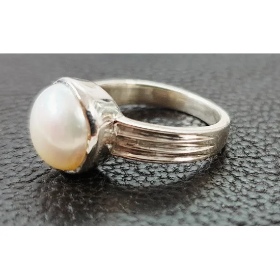 Divya Shakti Pearl / Moti / Mukta Gemstone Silver Ring Natural AAA Quality  For Women - Divya Shakti Online