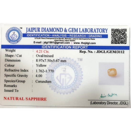 4.21ct Natural Certified Ceylon Yellow Sapphire Pukhraj Loose Gemstone