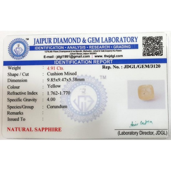 4.91ct Natural Certified Ceylon Yellow Sapphire Pukhraj Loose Gemstone 4.91ct Natural Certified Ceylon Yellow Sapphire Pukhraj Loose Gemstone