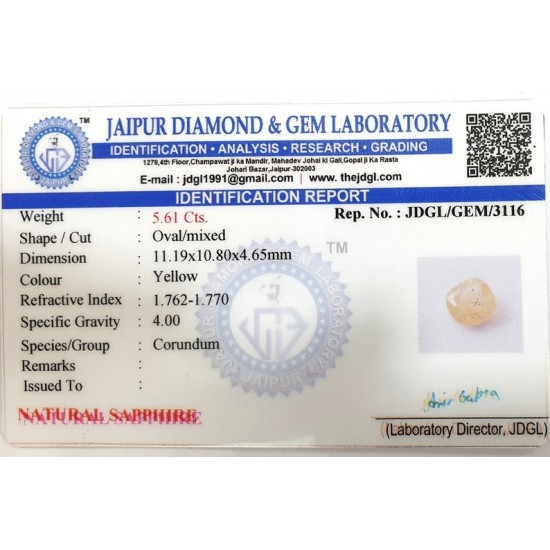 5.61ct Natural Certified Ceylon Yellow Sapphire Pukhraj Loose Gemstone 5.61ct Natural Certified Ceylon Yellow Sapphire Pukhraj Loose Gemstone