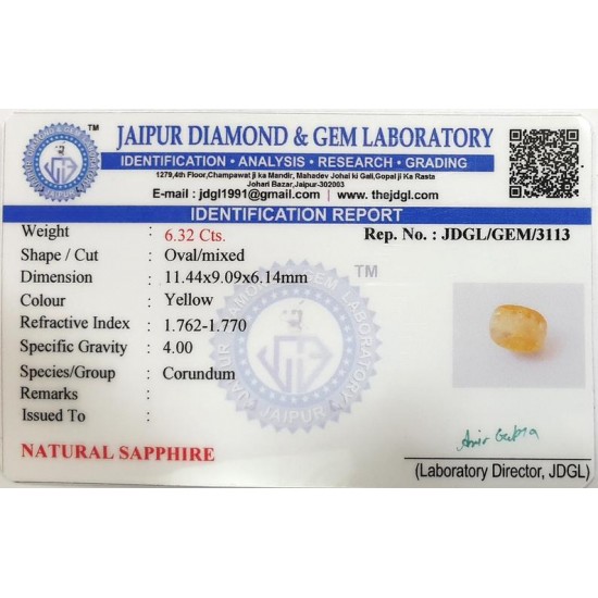 6.32ct Natural Certified Ceylon Yellow Sapphire Pukhraj Loose Gemstone 6.32ct Natural Certified Ceylon Yellow Sapphire Pukhraj Loose Gemstone